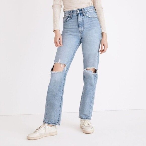 Madewell NWT Perfect Vintage Straight Jeans Sz 23 Danby Wash Ripped Knee Edition - Picture 1 of 10